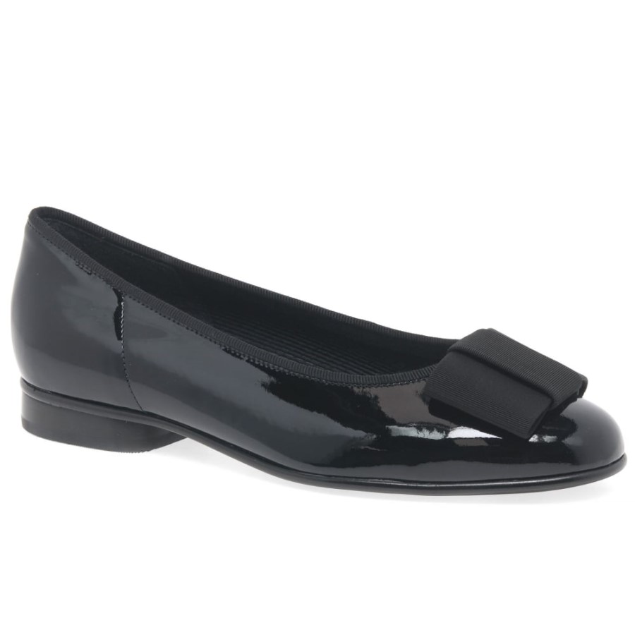Gabor Assist Damen-Ballerinas Aus Schwarzem Lackleder Mit Schleifenbesatz