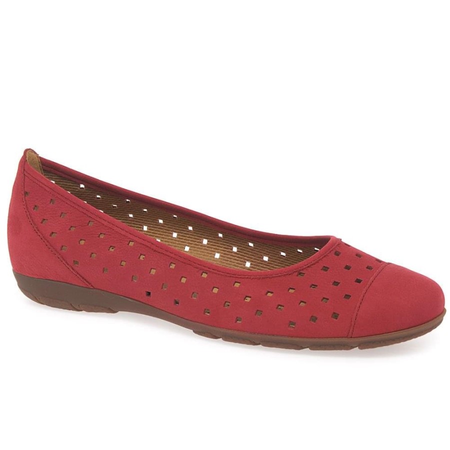 Rot Nubuk Rüsche Damen Gestanzt Detail Freizeitschuhe Gabor